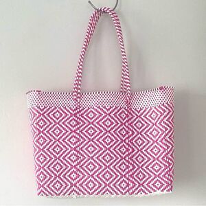Pink Aztec Boho Vinyl Tote Beach Bag 16 x 13 x 6 inches Shopping Yoga Travel